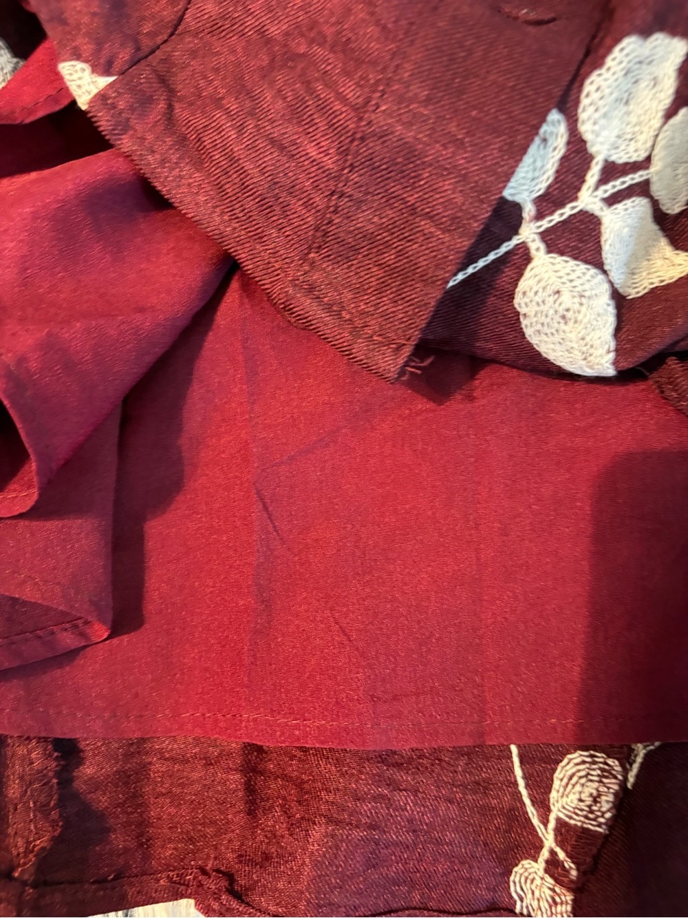 Women’s Mini Shirt Dress in Burgundy with White Floral Print - Picture 7 of 10
